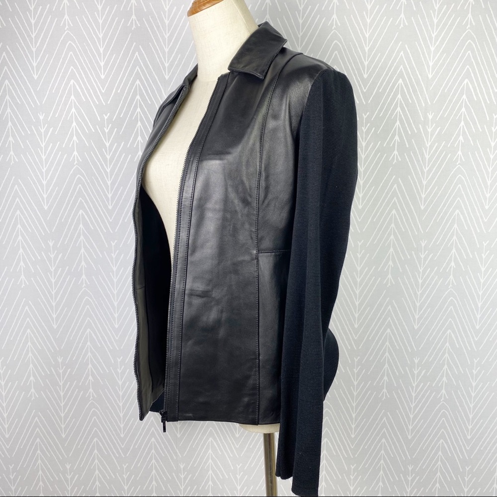 SIGRID OLSEN Black 100% Leather and Knit Jacket